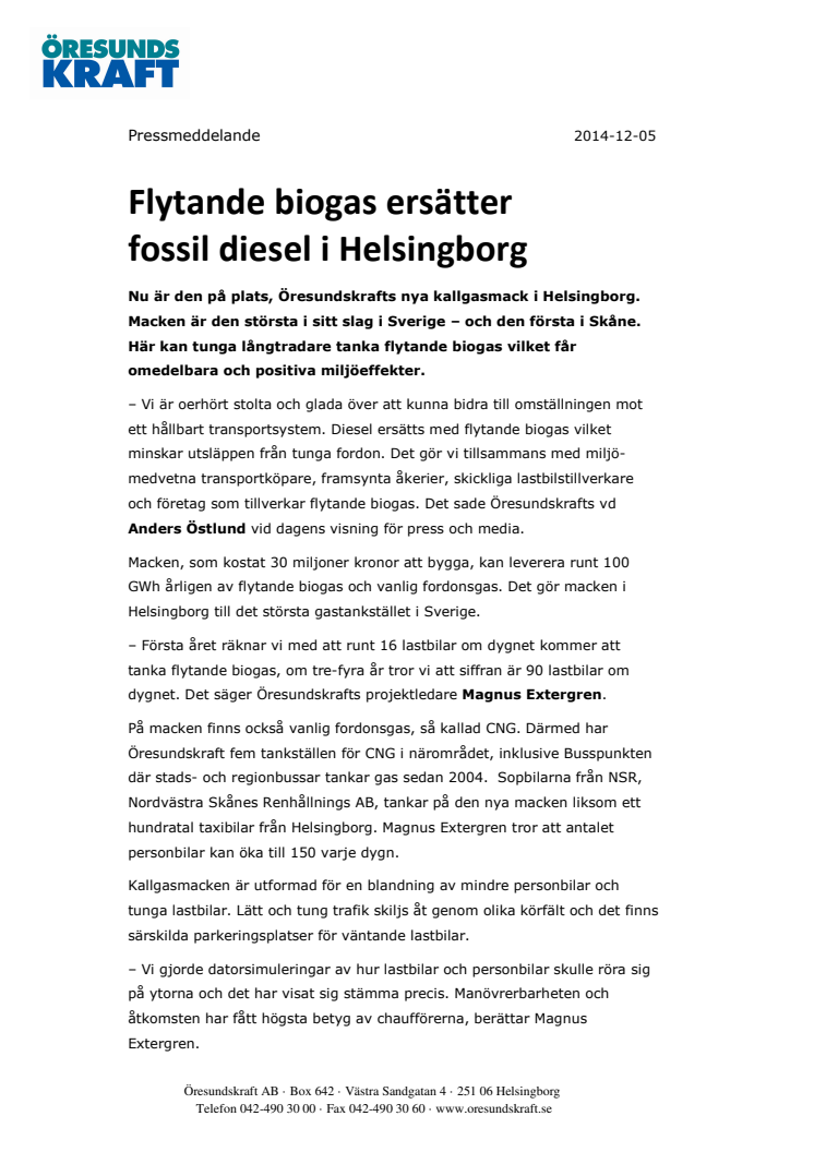 Flytande biogas ersätter fossil diesel i Helsingborg