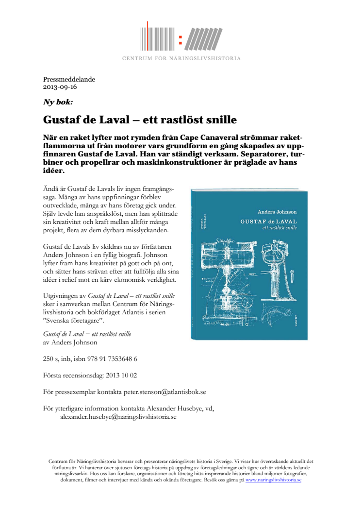 Ny bok: Gustaf de Laval – ett rastlöst snille