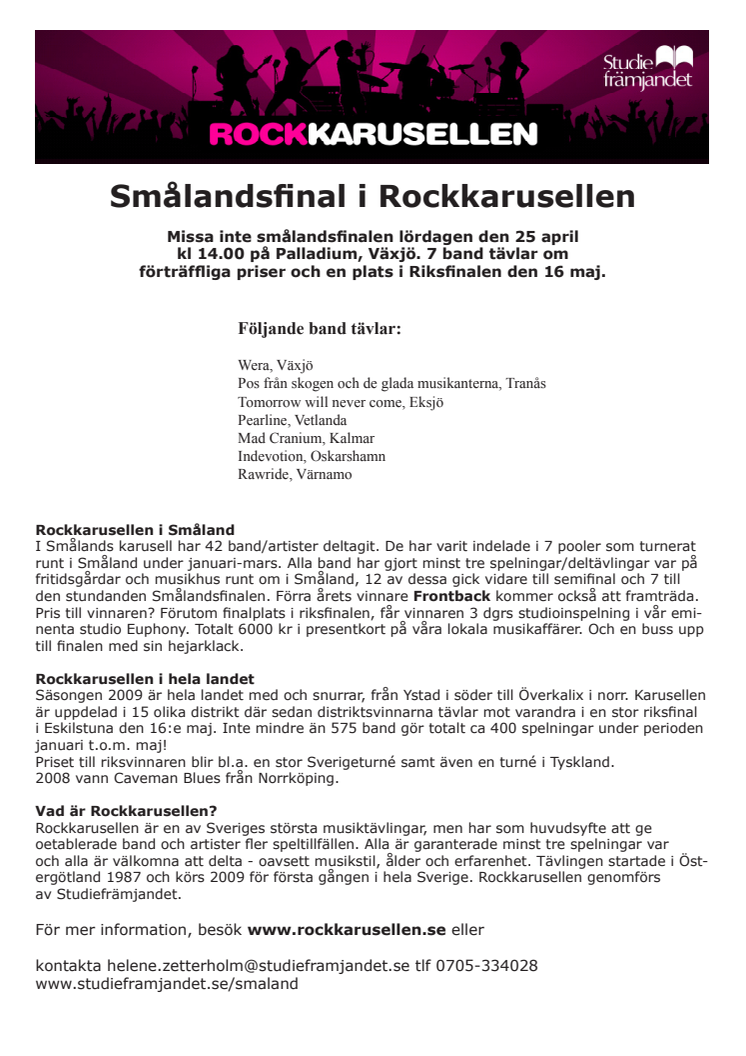 Smålandsfinal i Rockkarusellen 25 april Växjö