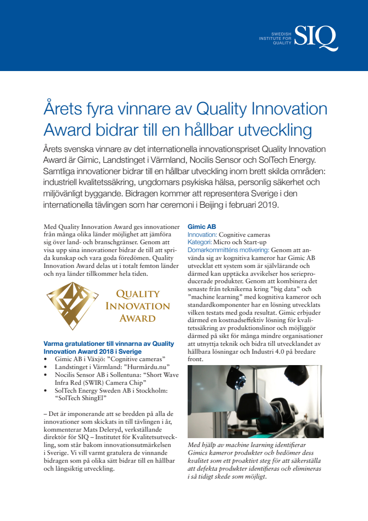 Årets vinnare av Quality Innovation Award bidrar till en hållbar utveckling