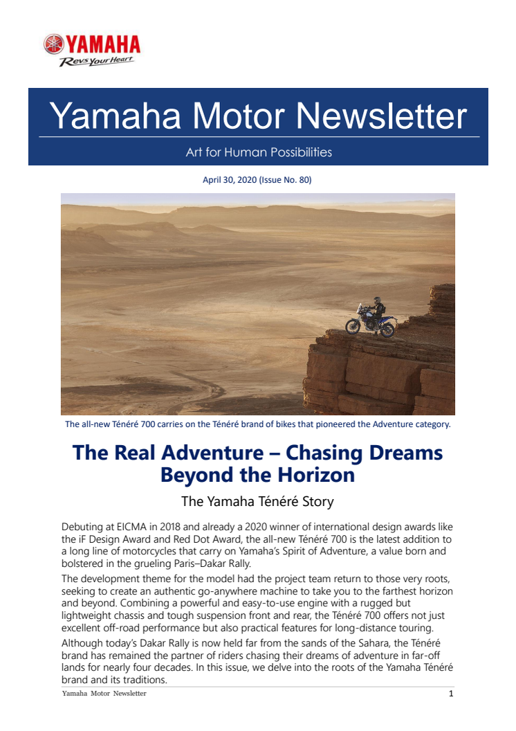 The Real Adventure – Chasing Dreams Beyond the Horizon    Yamaha Motor Newsletter (April 30, 2020  No. 80)