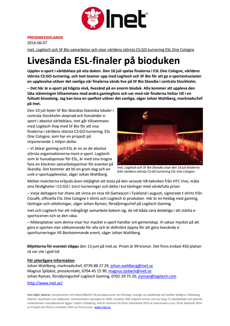 Livesända ESL-finaler på bioduken