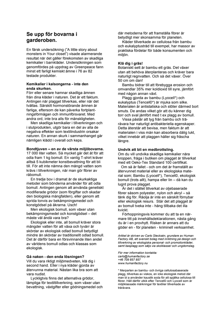 Undvik kemikalier i kalsongerna - klä dig i gräs
