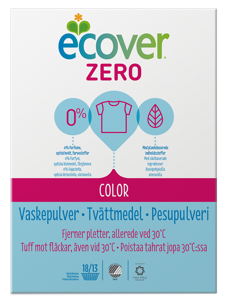 Ecover Zero vaskepulver for farget tøy 750 g