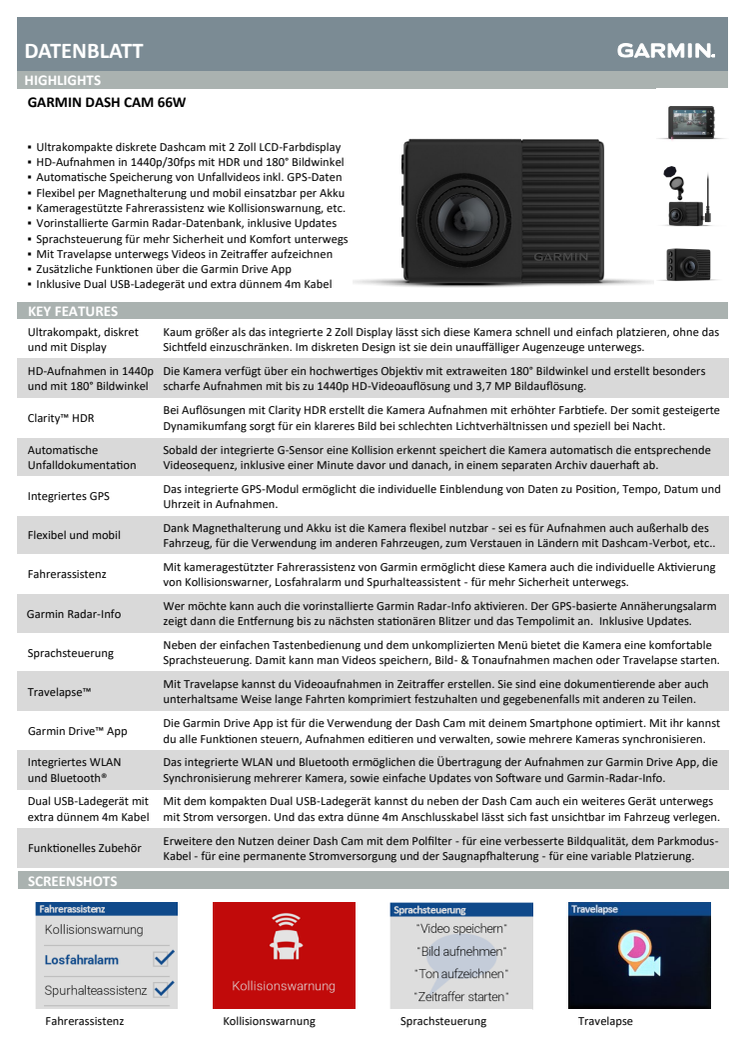 Datenblatt Dash Cam 66W