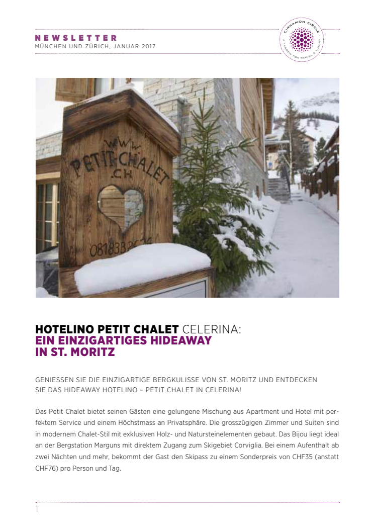 EIN EINZIGARTIGES HIDEAWAY IN ST. MORITZ: HOTELINO PETIT CHALET, CELERINA