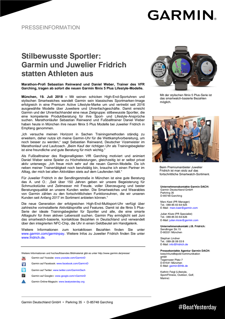 Stilbewusste Sportler: Garmin und Juwelier Fridrich statten Athleten aus