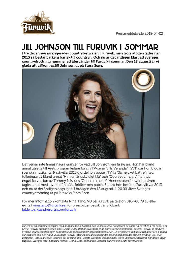 Jill Johnson till Furuvik i sommar