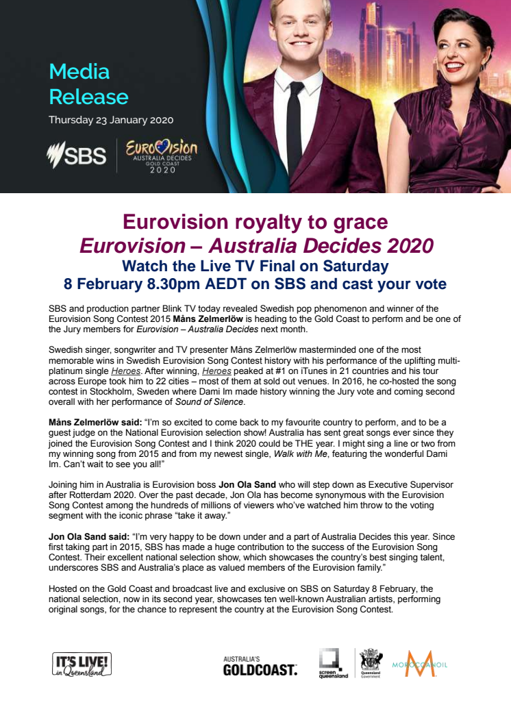 Eurovision royalty to grace Eurovision – Australia Decides 2020