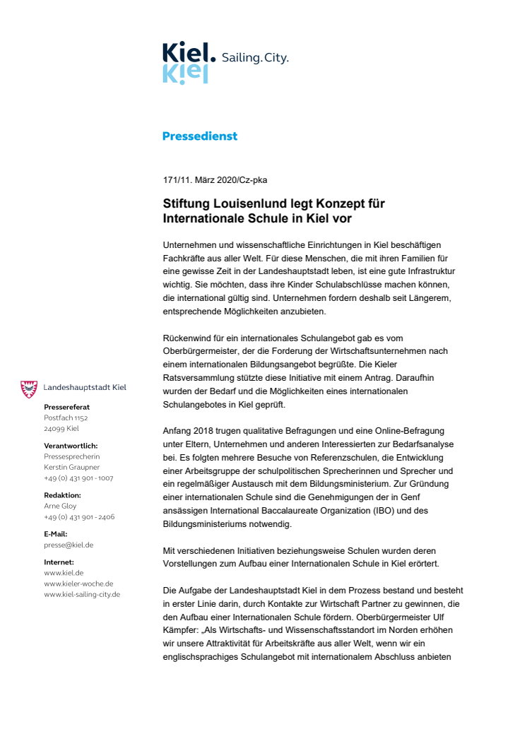 Stiftung Louisenlund legt Konzept für Internationale Schule in Kiel vor
