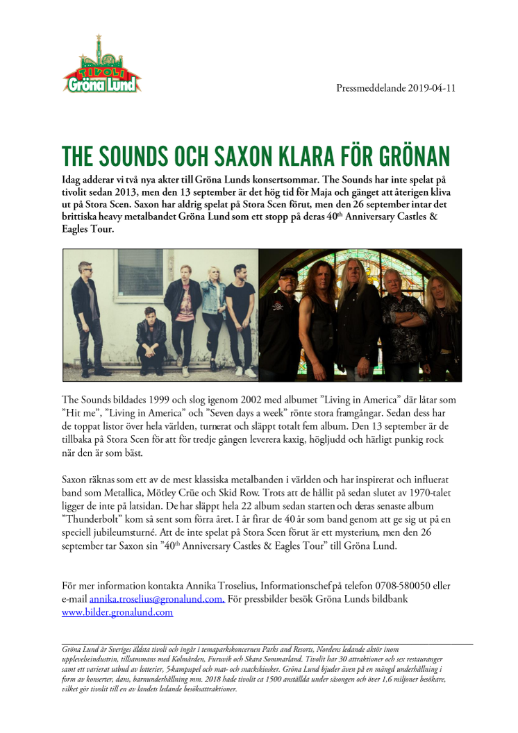 The Sounds och Saxon klara för Grönan