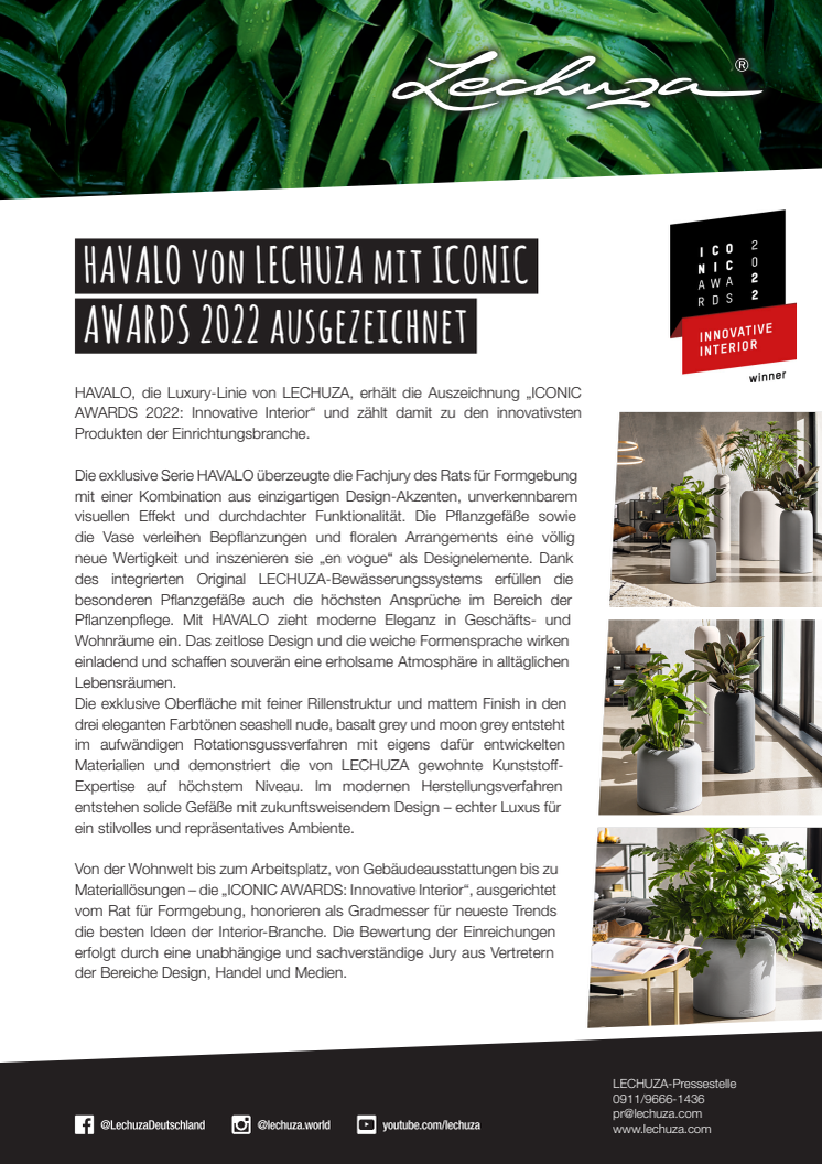 HAVALO von LECHUZA mit ICONIC AWARDS 2022 ausgezeichnet