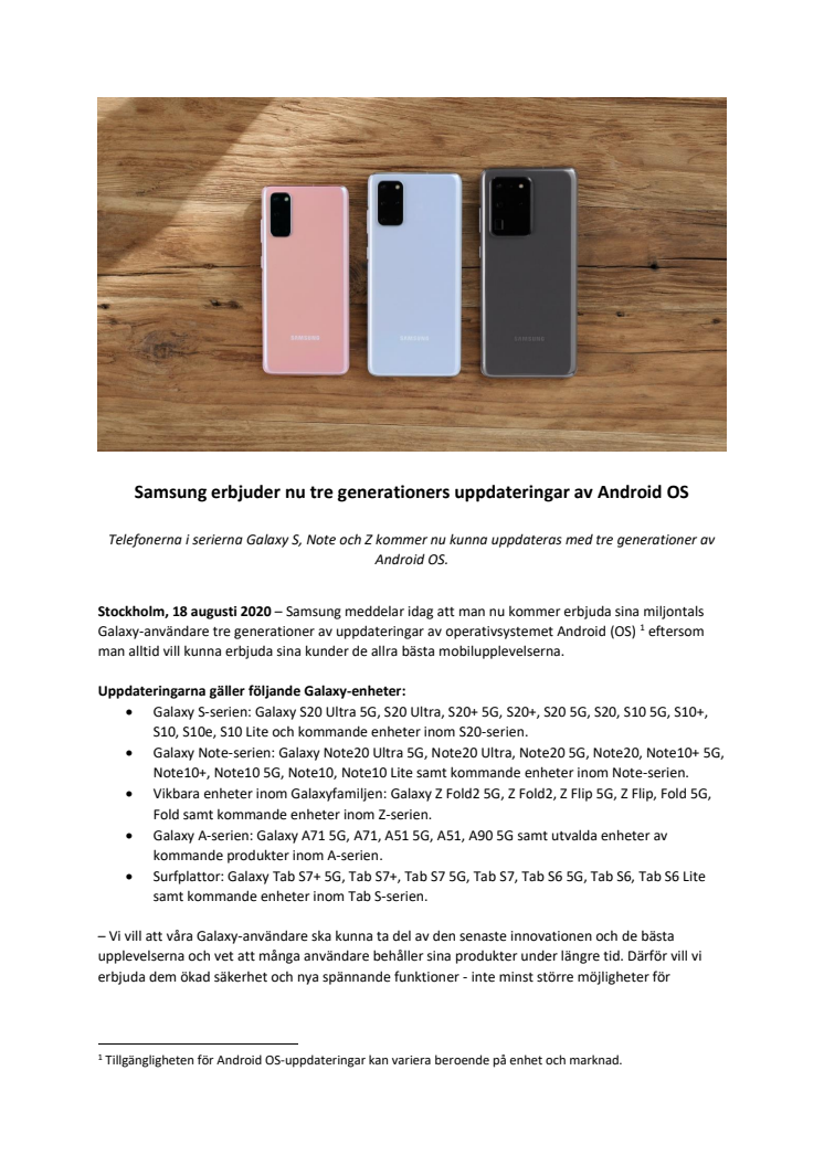 Samsung erbjuder nu tre generationers uppdateringar av Android OS