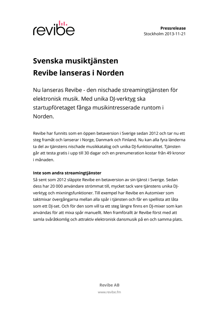 Svenska musiktjänsten Revibe lanseras i Norden