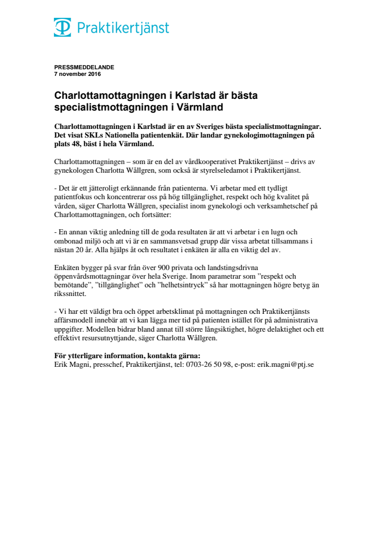 Charlottamottagningen i Karlstad är bästa specialistmottagningen i Värmland