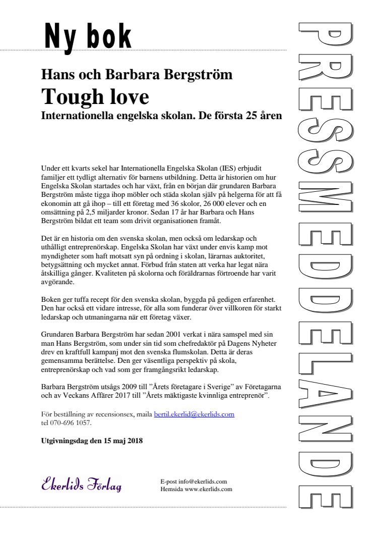 Ny bok: Tough love. Internationella Engelska Skolan - de första 25 åren