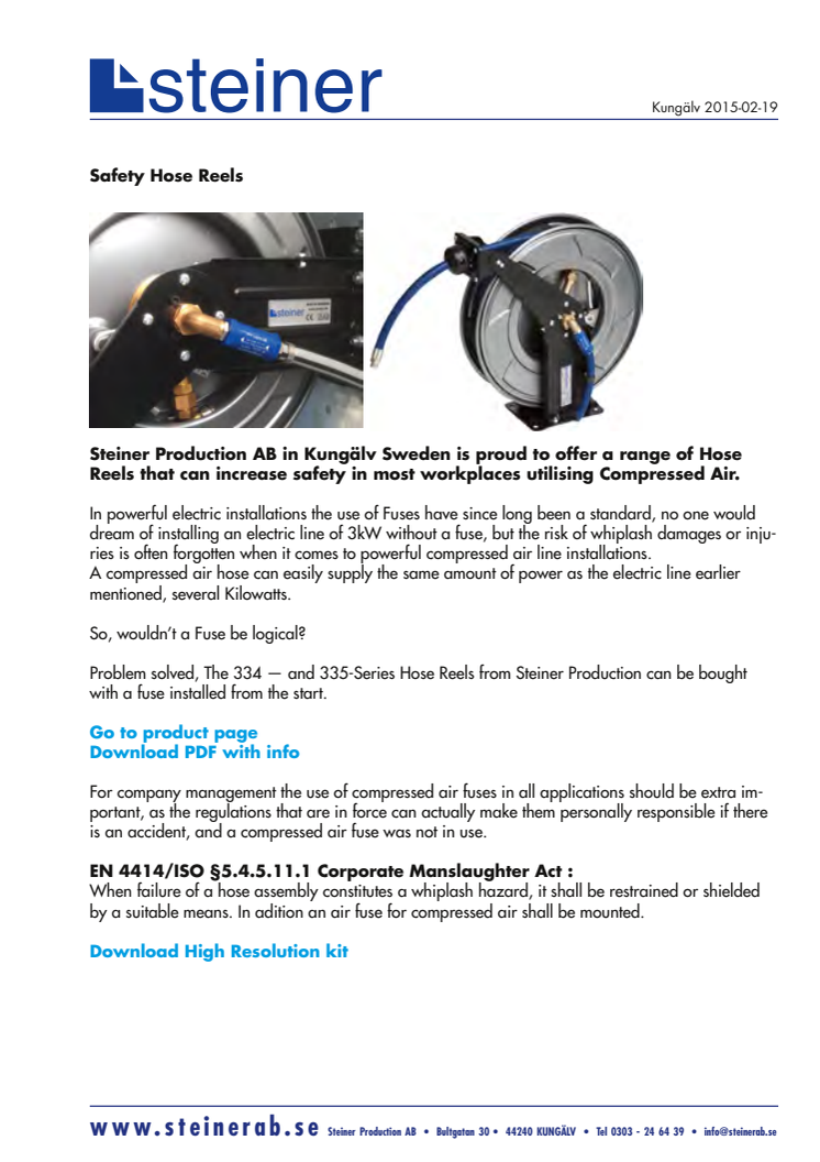 Steiner Production releases Safety Hose Reels