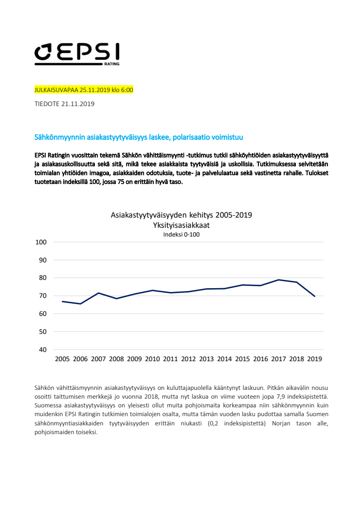 Sähkönmyynnin asiakastyytyväisyys laskee, polarisaatio voimistuu