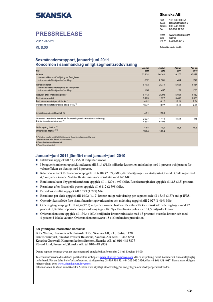 Sexmånadersrapport