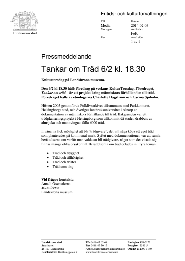 Tankar om Träd 6/2 kl. 18.30