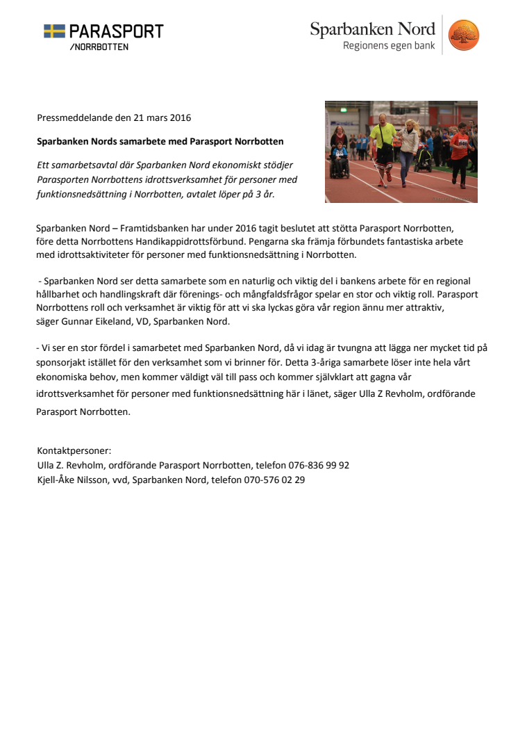 Sparbanken Nords samarbete med Parasport Norrbotten 