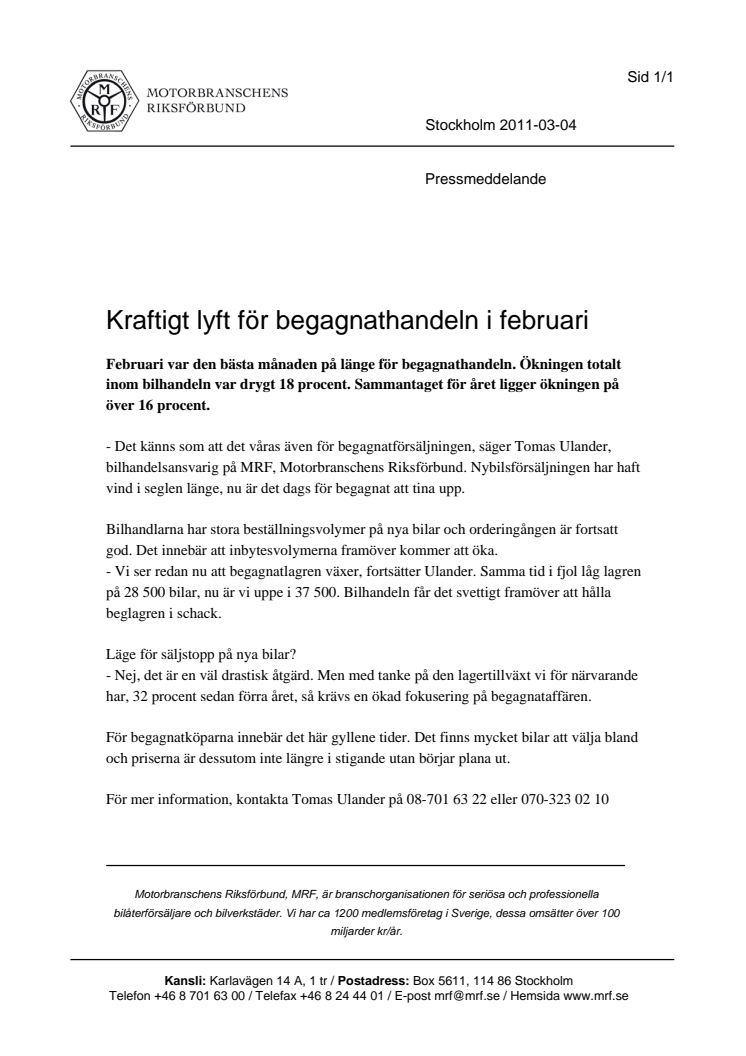 Kraftigt lyft för begagnathandeln i februari 2011