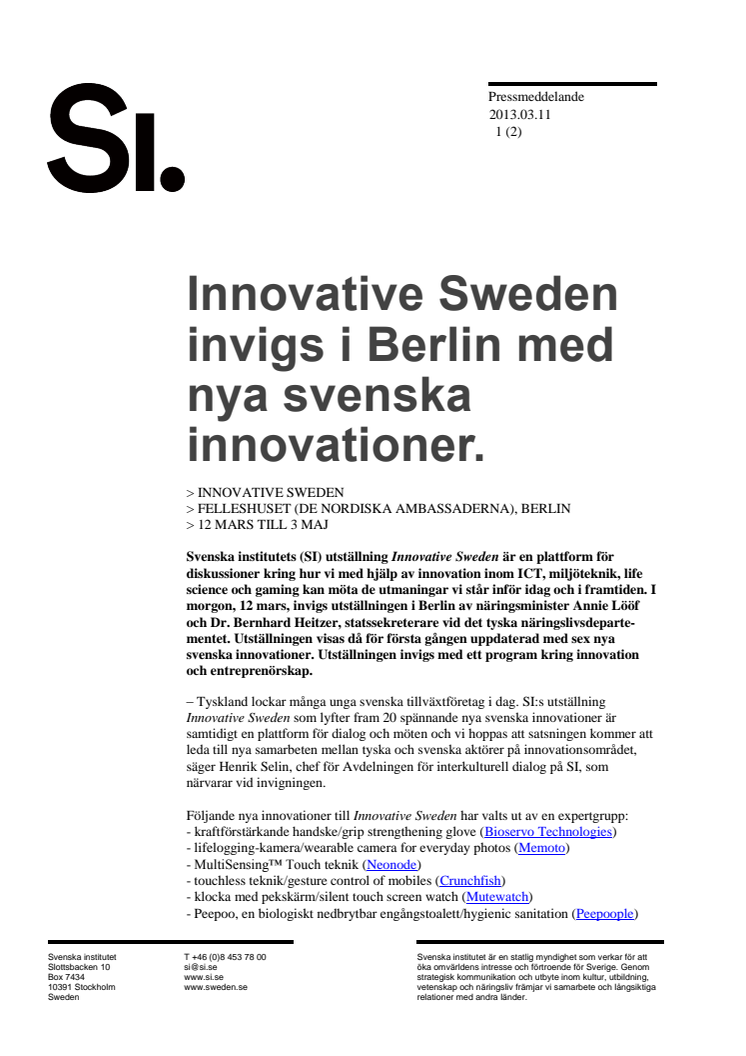 Innovative Sweden invigs i Berlin med nya svenska innovationer