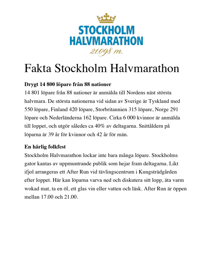 Fakta Stockholm Halvmarathon 2016