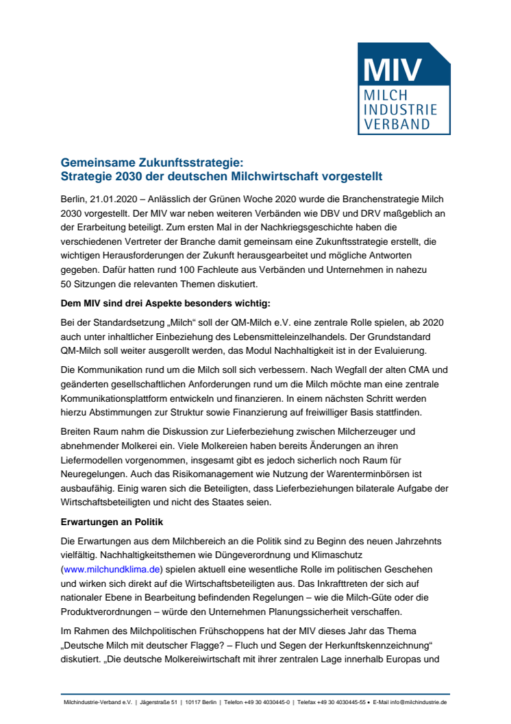 Gemeinsame Zukunftsstrategie: Strategie 2030 der deutschen Milchwirtschaft vorgestellt