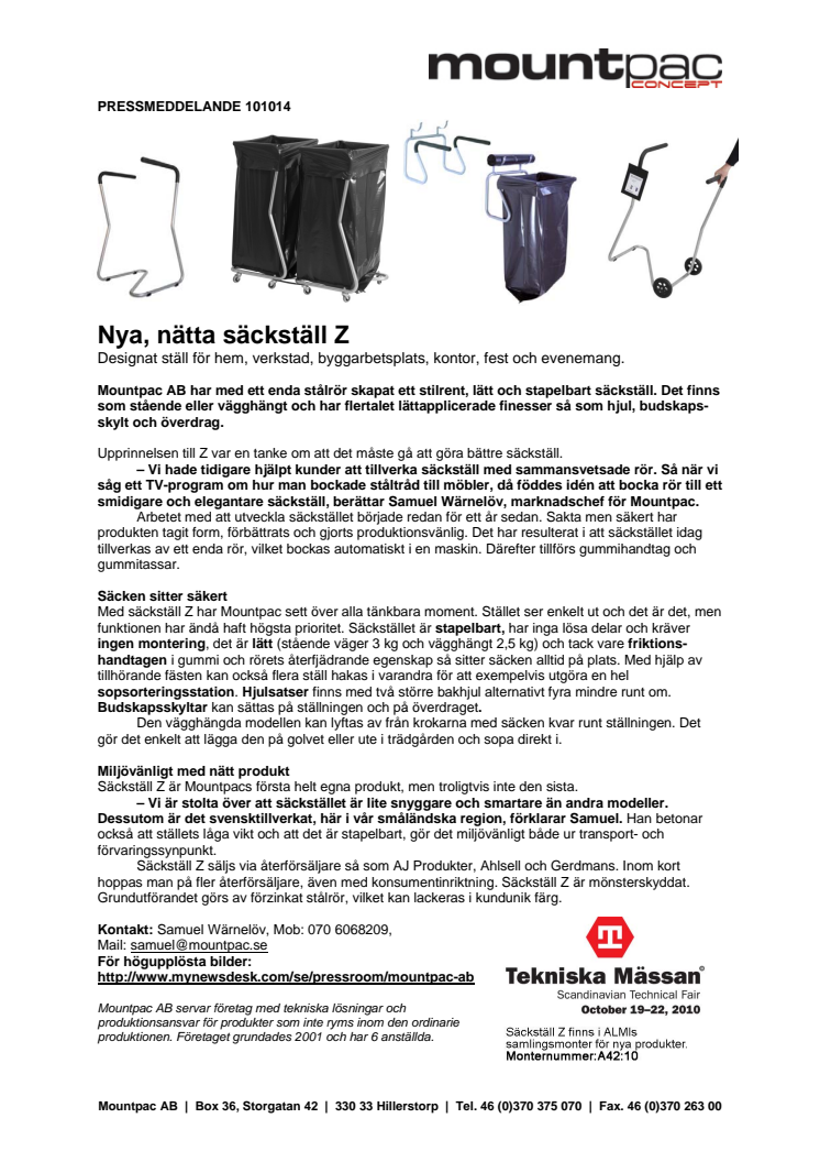 Nytt, innovativt säckställ från Mountpac