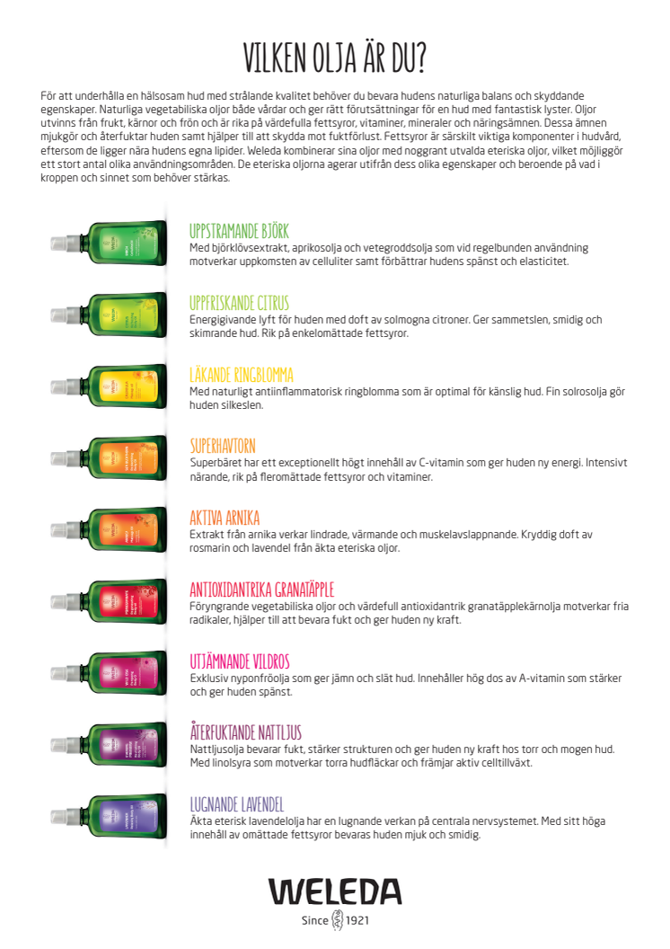 Weledas naturliga kroppsoljor - vilken olja är du?
