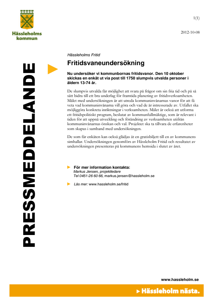Hässleholms kommun genomför fritidsvaneundersökning