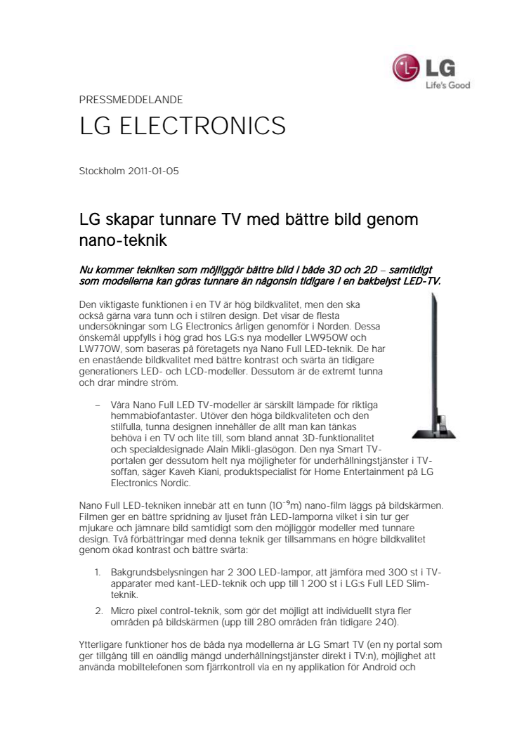 LG skapar tunnare TV med bättre bild genom nano-teknik