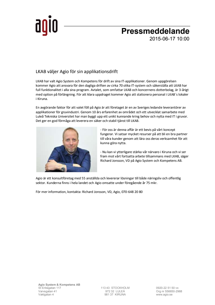 LKAB väljer Agio för sin applikationsdrift