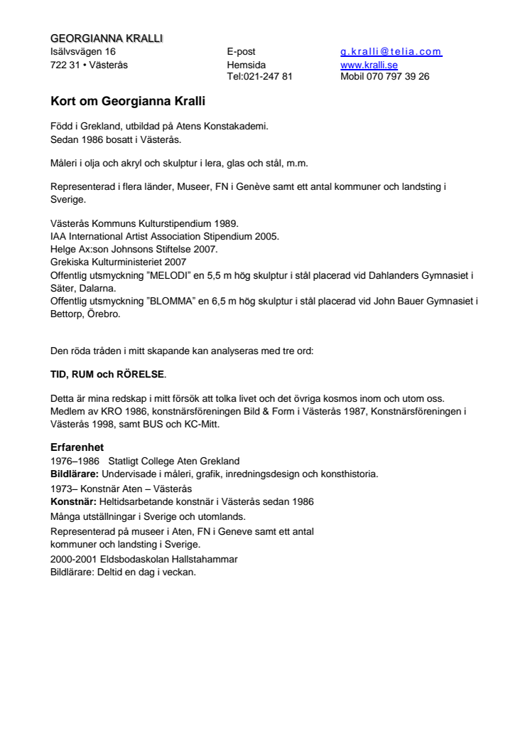 Georgianna Kralli, CV