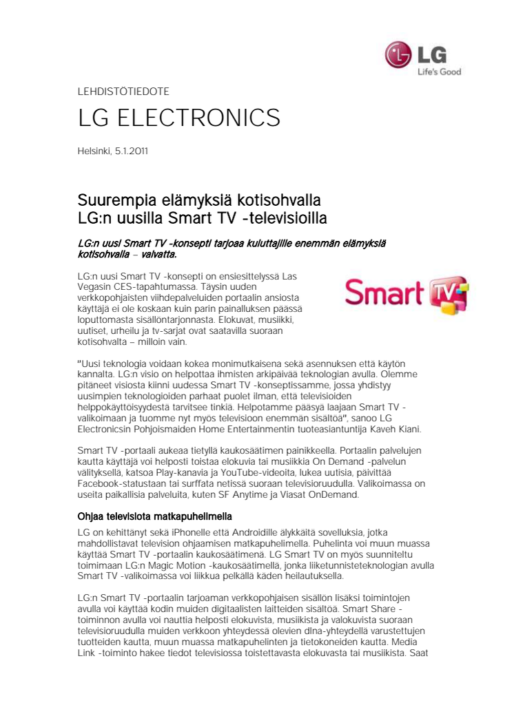 Suurempia elämyksiä kotisohvalla LG:n uusilla Smart TV -televisioilla