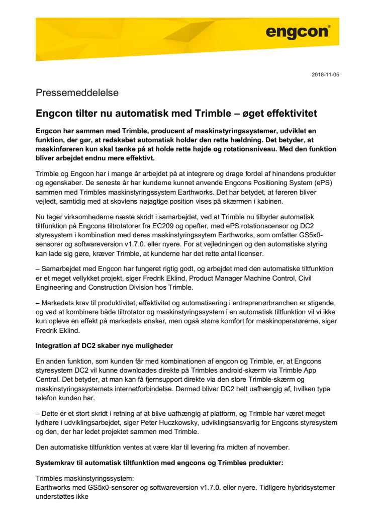 Engcon tilter nu automatisk med Trimble – øget effektivitet
