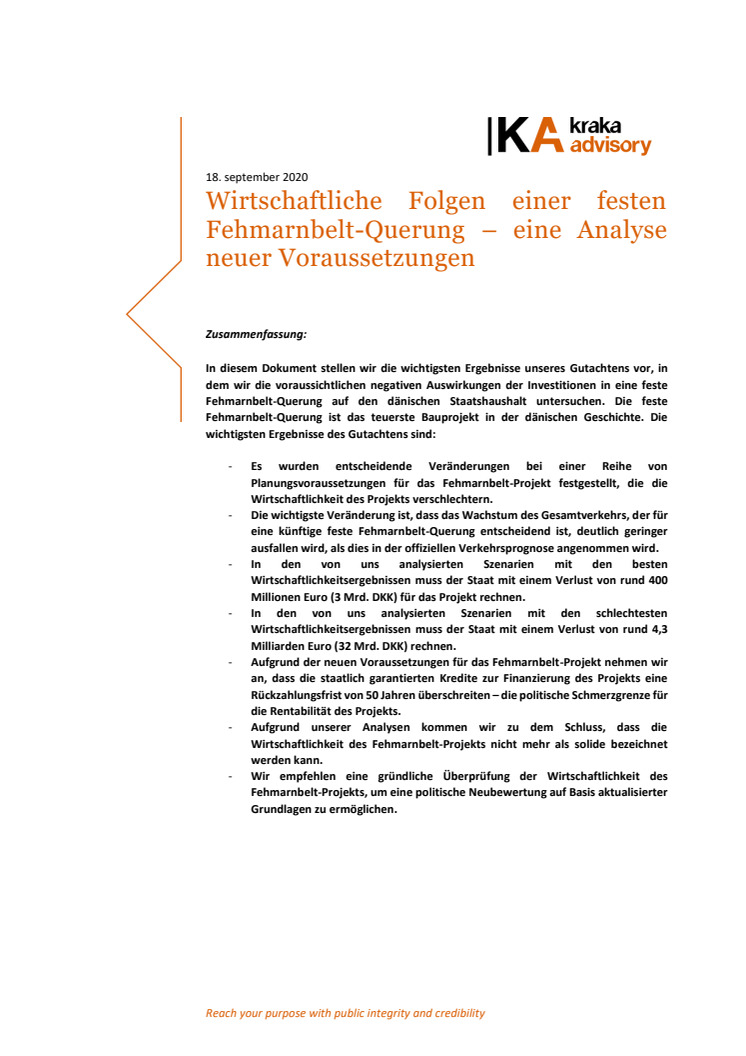 Wirtschaftliche Folgen einer festen Fehmarnbelt-Querung – eine Analyse neuer Voraussetzungen