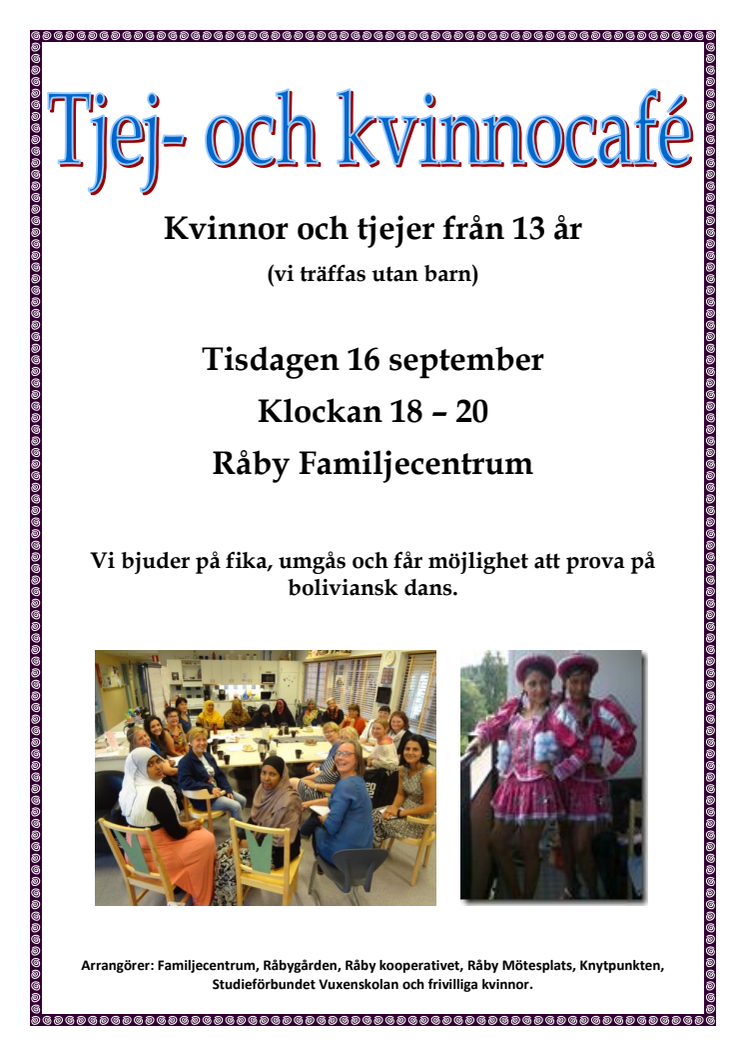 Affisch Tjej- och kvinnocafé på Råby 16 september 2014