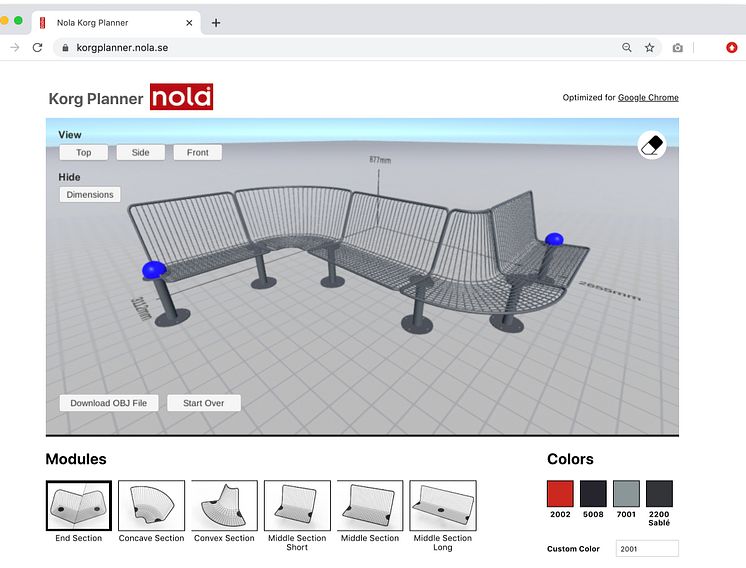 Korg planner, planeringsverktyg för utbyggnad av Korg möbelsystem. Design Thomas Bernstrand. 