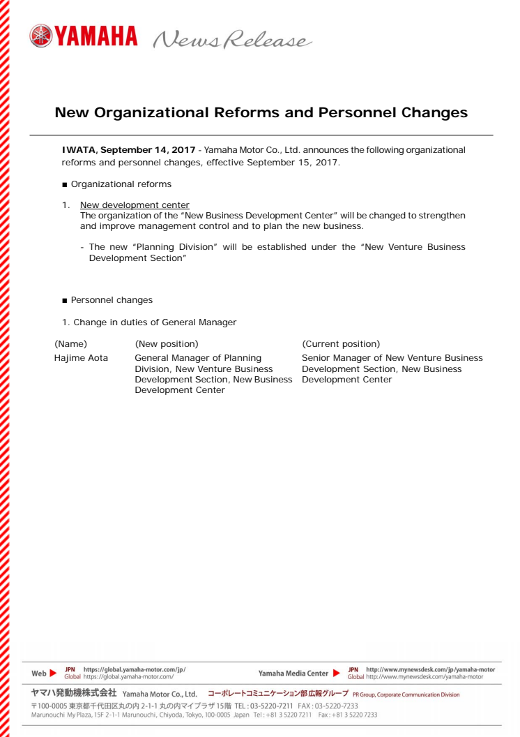 New Organizational Reforms and Personnel Changes