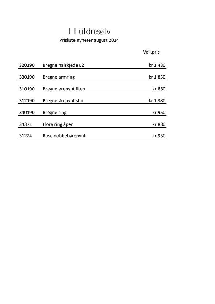 Prisliste Bregnekolleksjonen