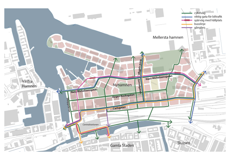 Planområdet börjar strax norr om Centralstationen och sträcker sig fram till Frihamnen i norr och Västkustvägen i öster. 