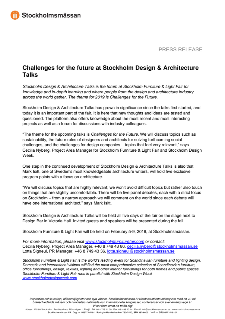 Challenges for the future at Stockholm Design & Architecture Talks