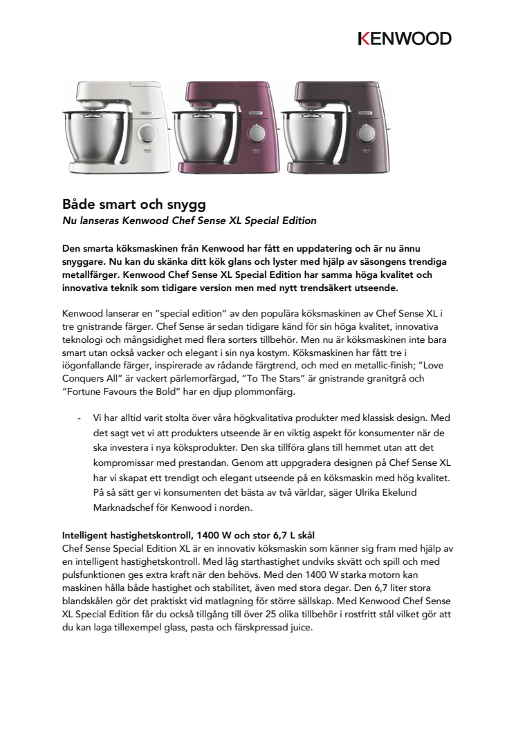 Både smart och snygg  - Nu lanseras Kenwood Chef Sense XL Special Edition