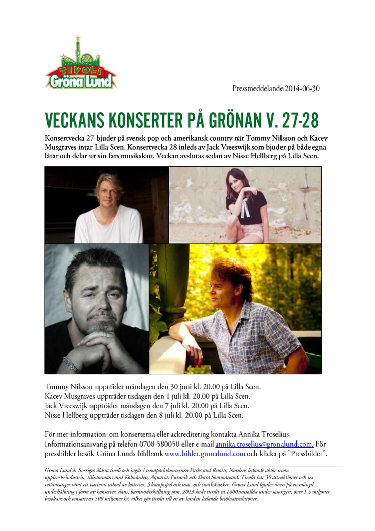 Veckans konserter på Grönan V.27-28