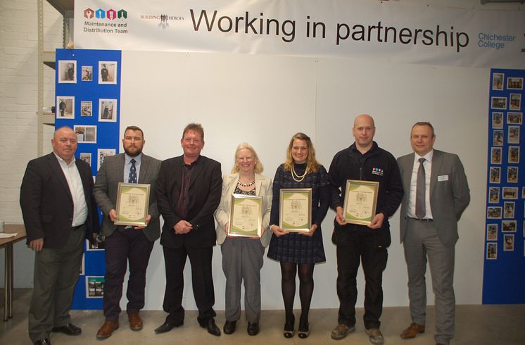 The graduates with founder and CEO of Building Heroes Brendan Williams (far left), course leader Mike Sheldrick (second from left) and GTR Infrastructure Director Keith Jipps (far right)