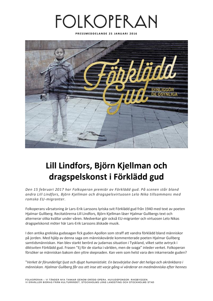 Lill Lindfors, Björn Kjellman och dragspelskonst i Förklädd gud 