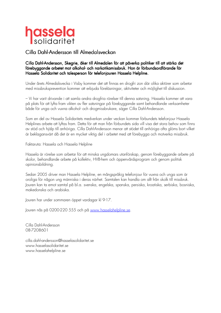 Cilla Dahl-Andersson till Almedalsveckan 