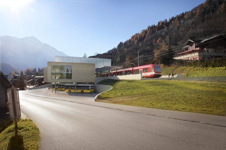 Visualisierung des neuen ÖV-Hub in Fiesch